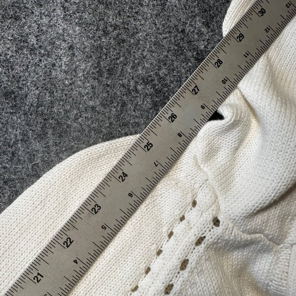 LOFT Waffle Knit Hoodie Sweater WMNS M Ivory Hooded V-Neck Pullover Cozy Warm - Picture 5 of 9